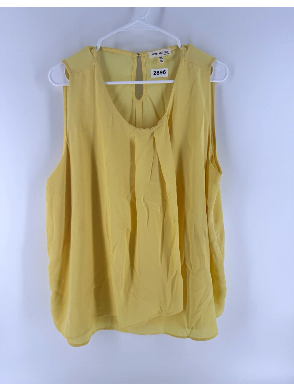 Faith and Joy Yellow Chiffon Pleated Sleeveless V-Neck Blouse Top Women 3X